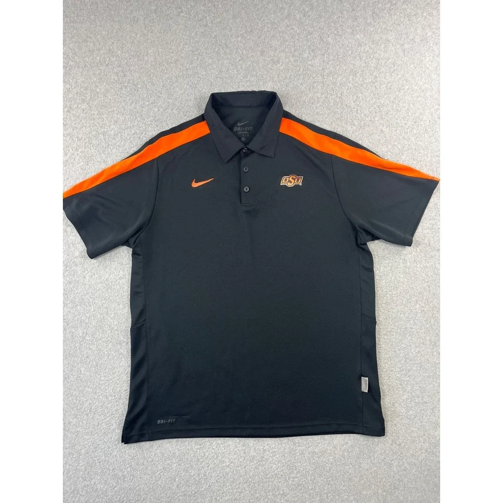 Oklahoma State University Polo Shirt Mens L Black Nike Dri Fit OSU Cowboys